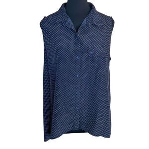LOVE Culture Sleeveless Blouse Navy Blue With Tiny Tan dots Size L